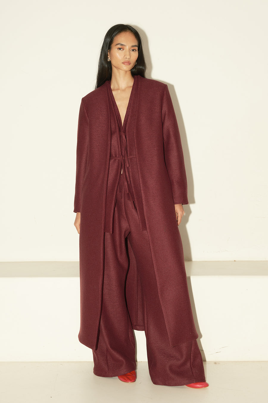 Burgundy Heavy Boiled Wool Cassia Coat