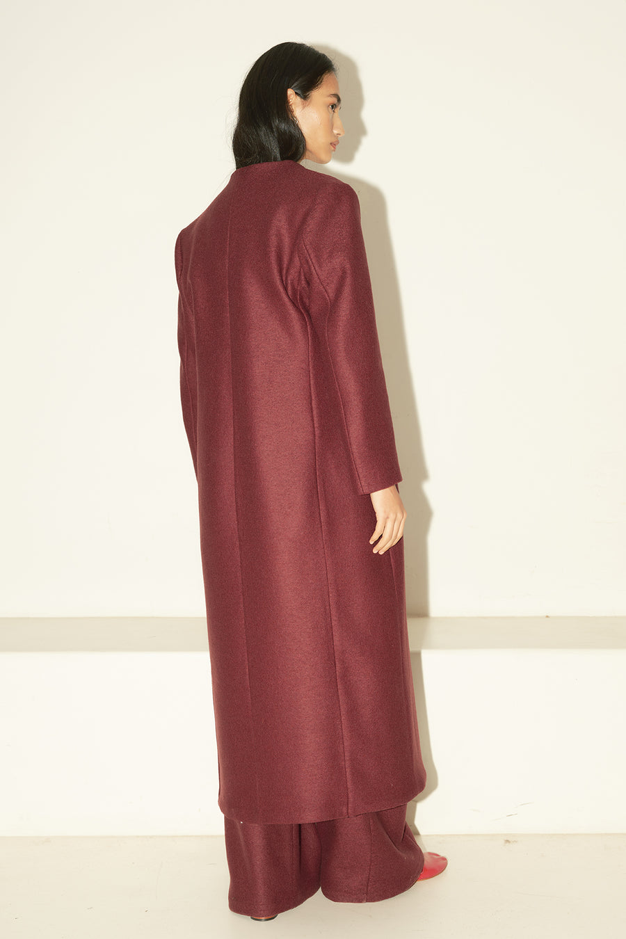 Burgundy Heavy Boiled Wool Cassia Coat