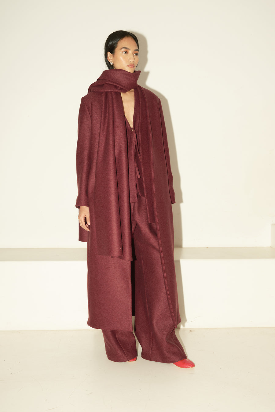 Burgundy Heavy Boiled Wool Cassia Coat