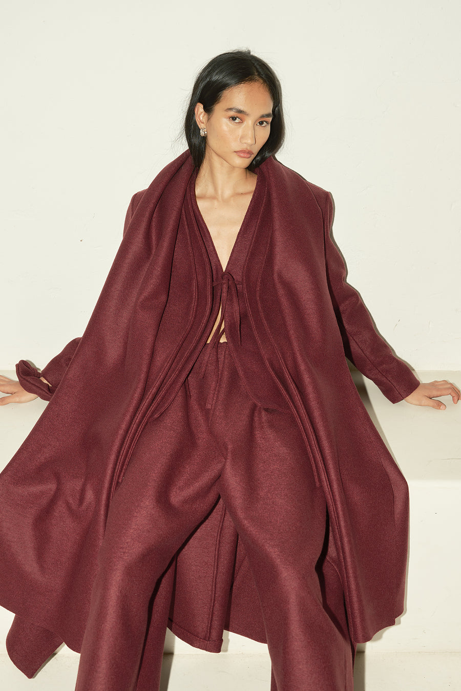 Burgundy Heavy Boiled Wool Cassia Coat