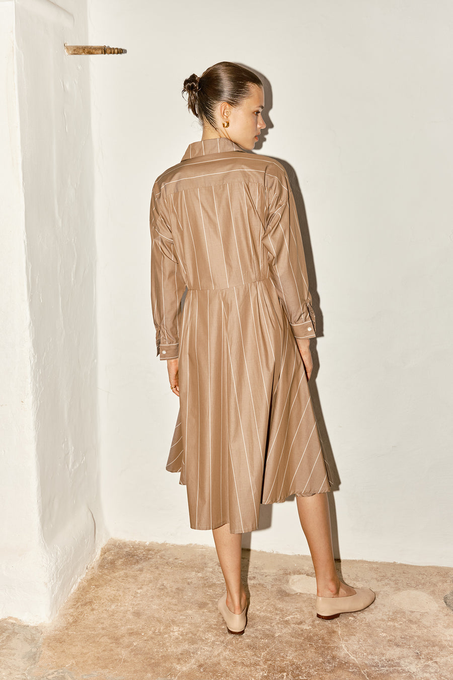 Almond Striped Long Shirt Dress