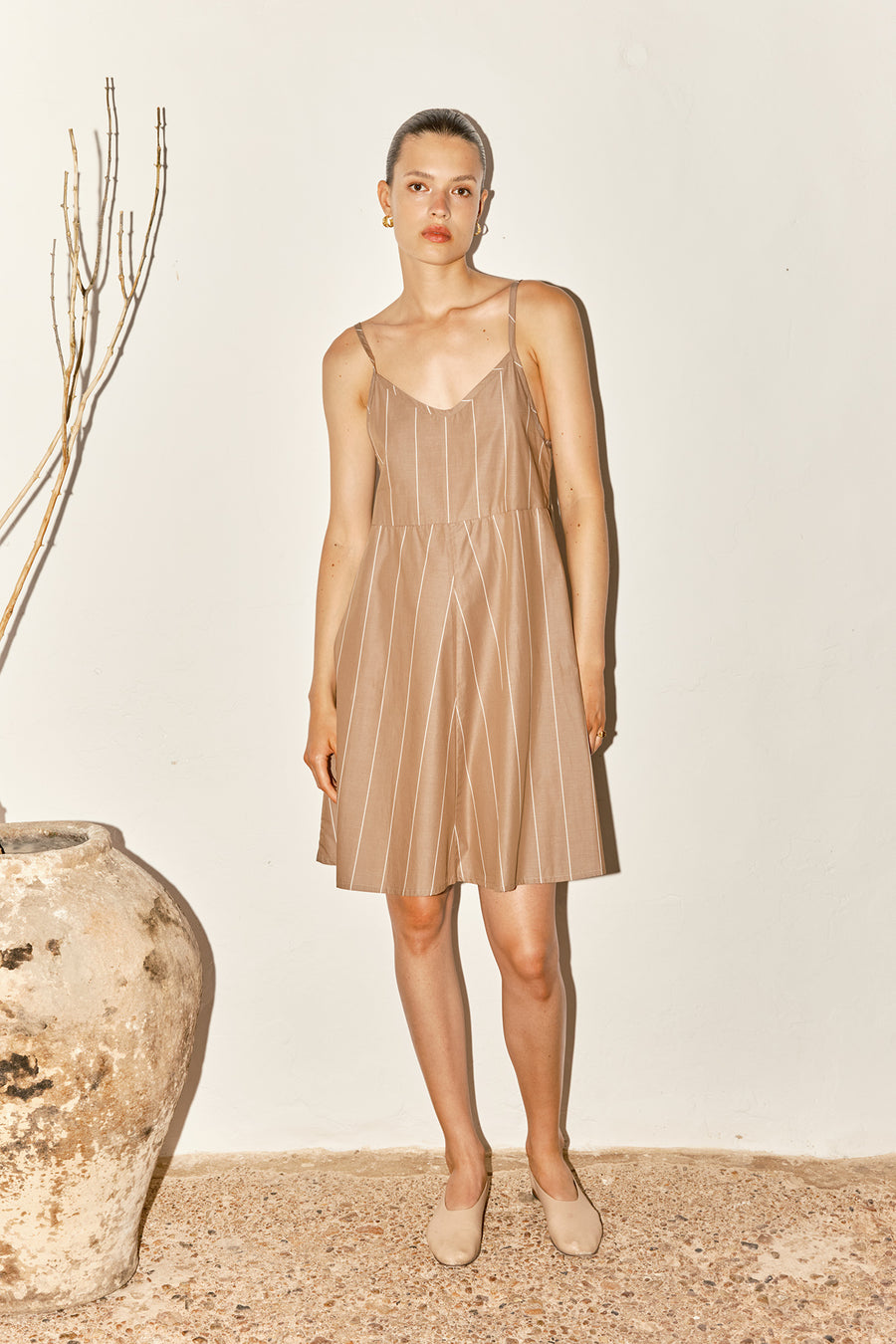 Almond Striped Mini Slip Dress