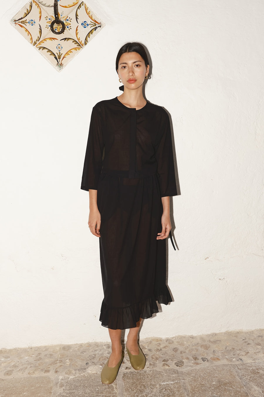 Black Batiste Cotton Payés Blouse