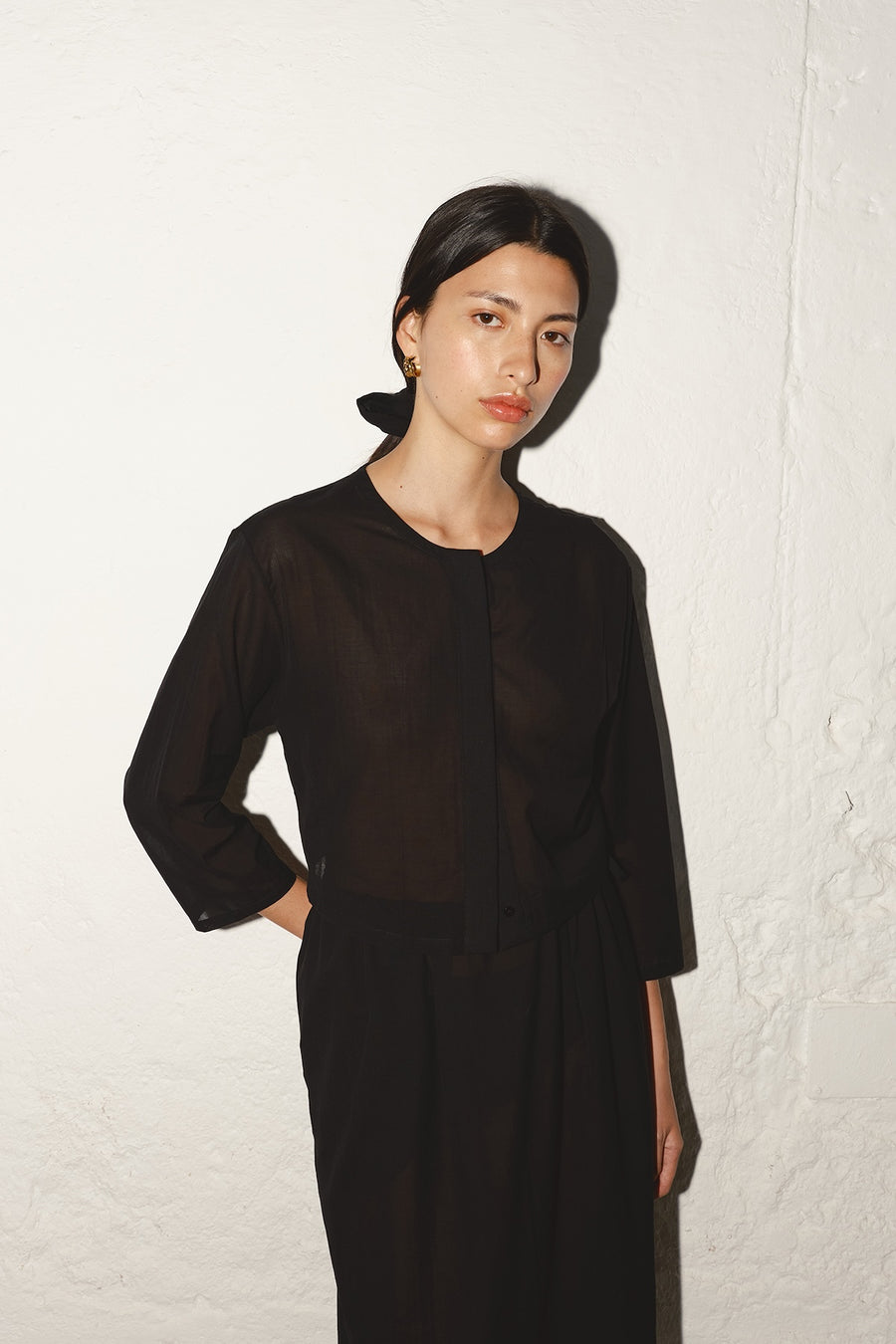 Black Batiste Cotton Payés Blouse