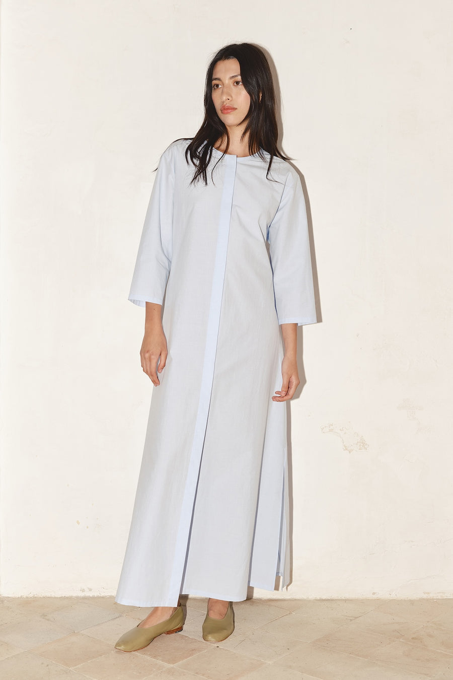 Powder Blue Fil à Fil Cotton Payés Dress