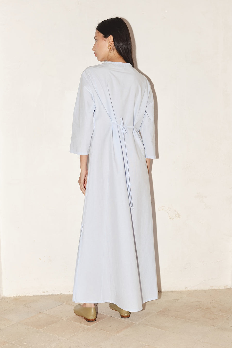 Powder Blue Fil à Fil Cotton Payés Dress