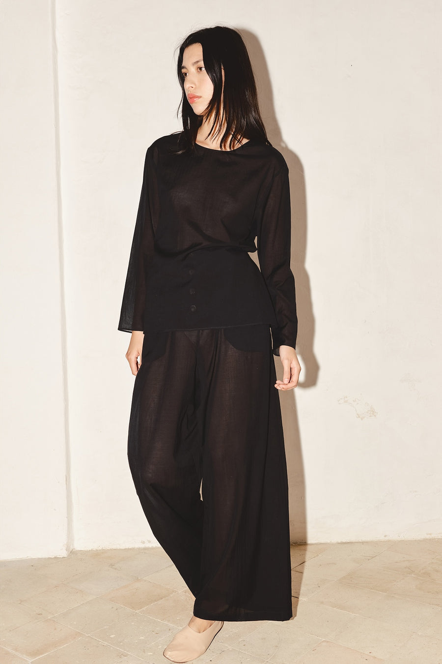 Black Batiste Cotton Tae Pants
