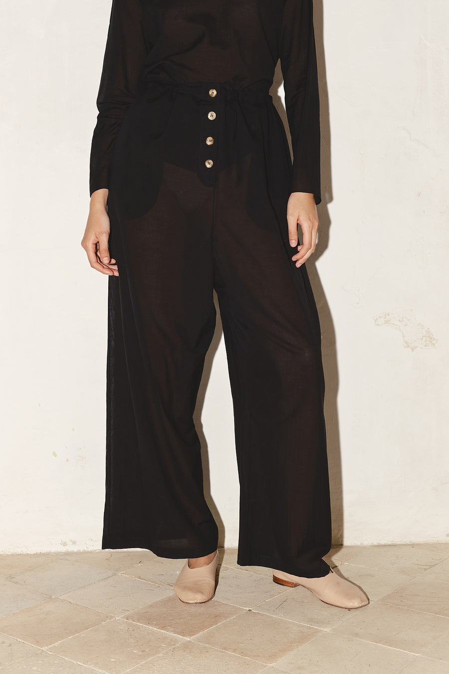 Black Batiste Cotton Tae Pants