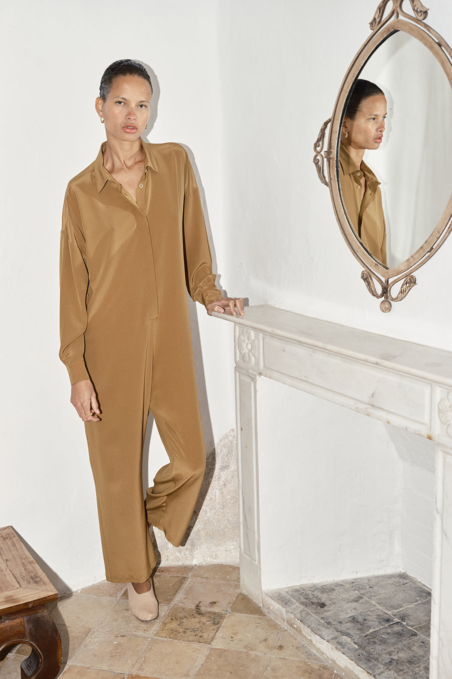 Tan Silk Ren Jumpsuit