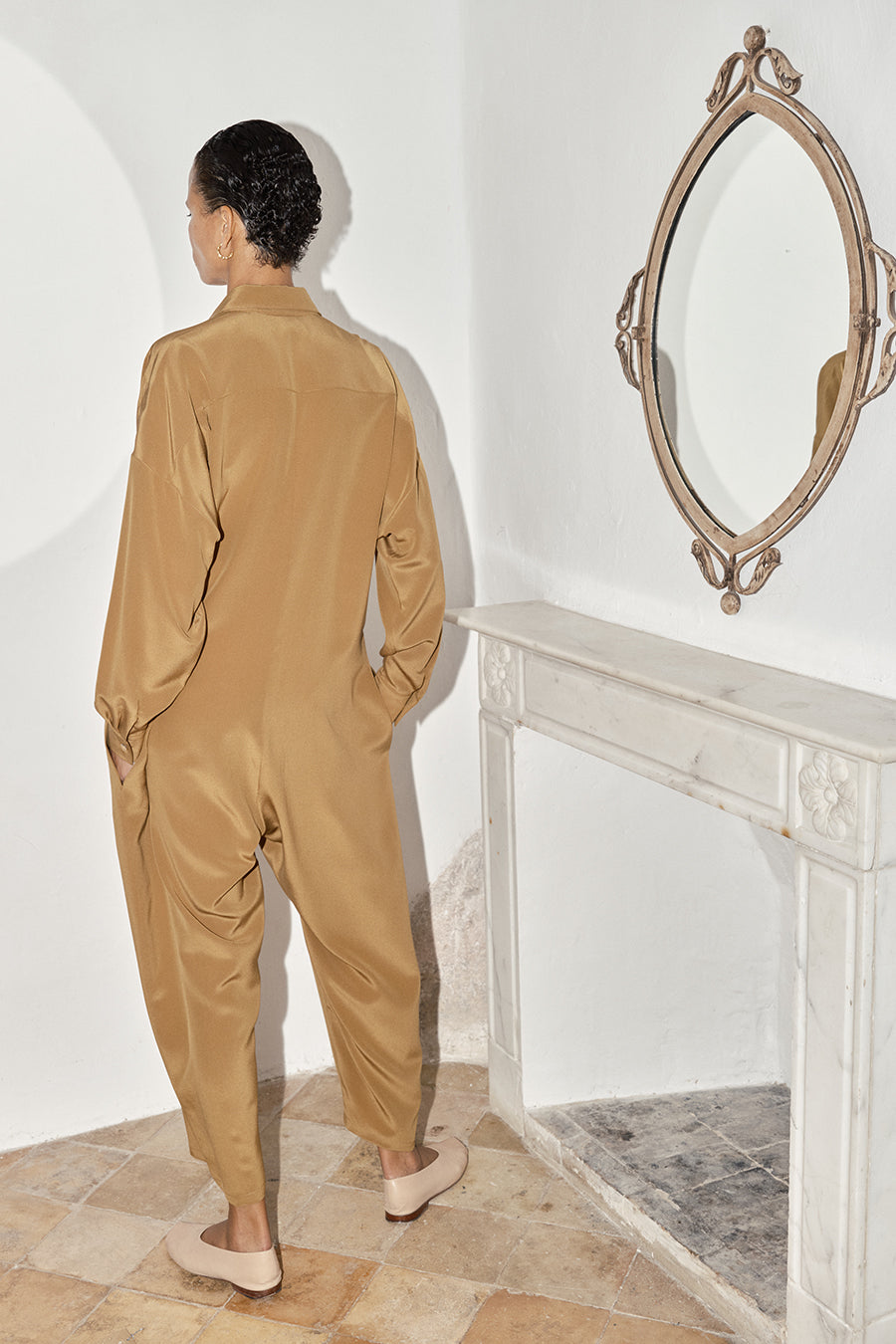 Tan Silk Ren Jumpsuit