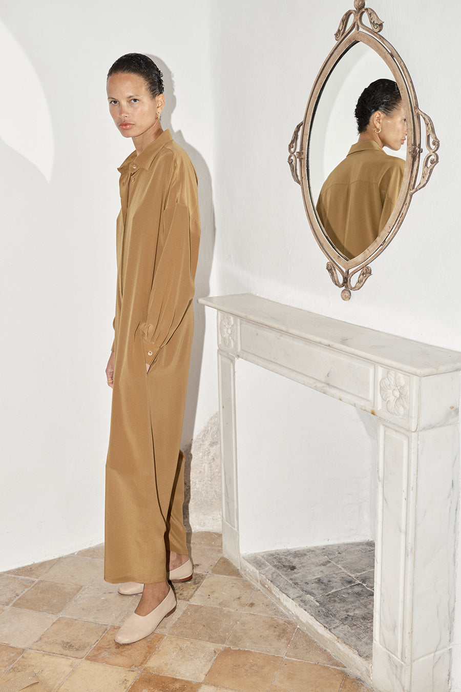 Tan Silk Ren Jumpsuit