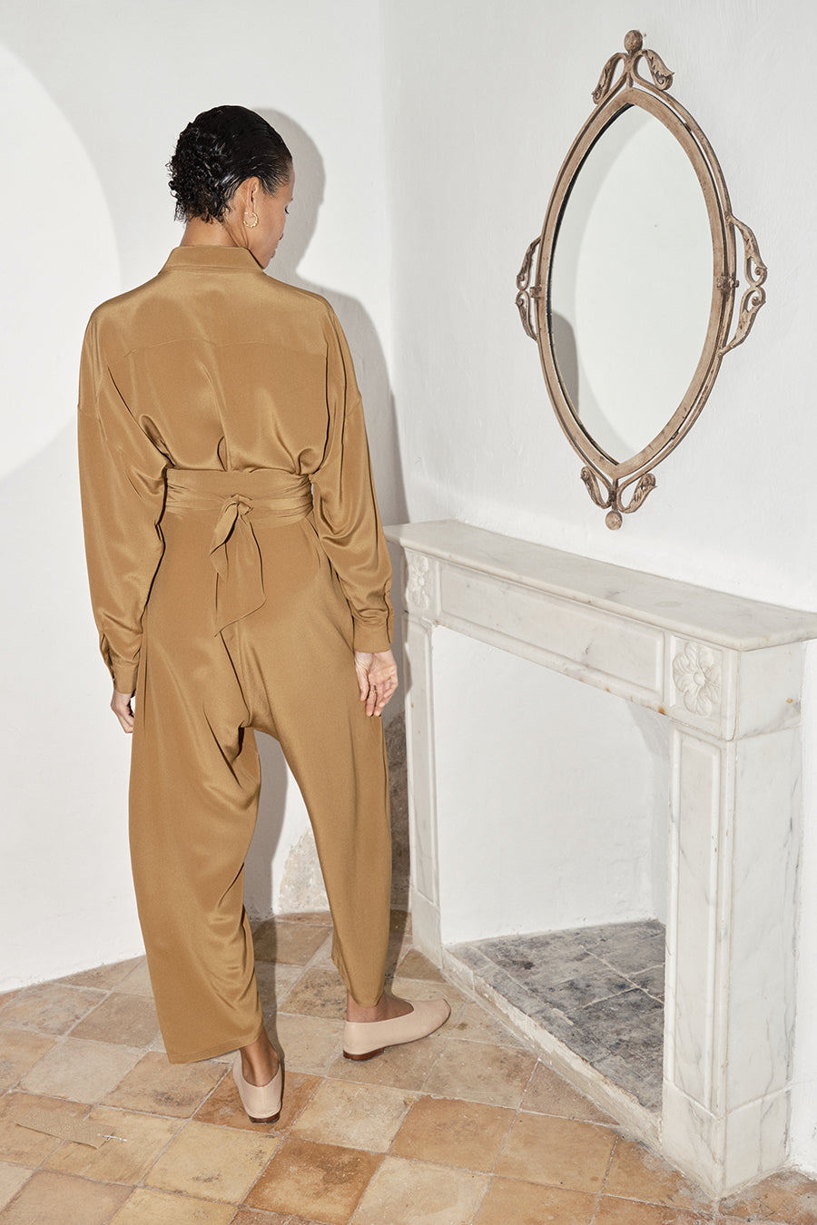 Tan Silk Ren Jumpsuit
