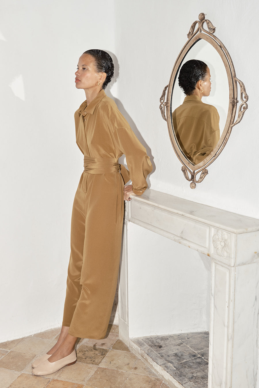 Tan Silk Ren Jumpsuit
