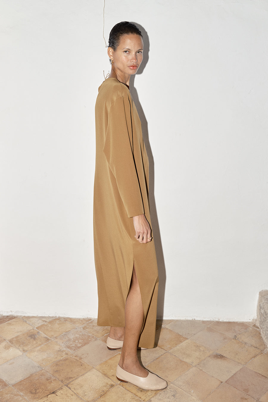 Tan Silk Ava Dress