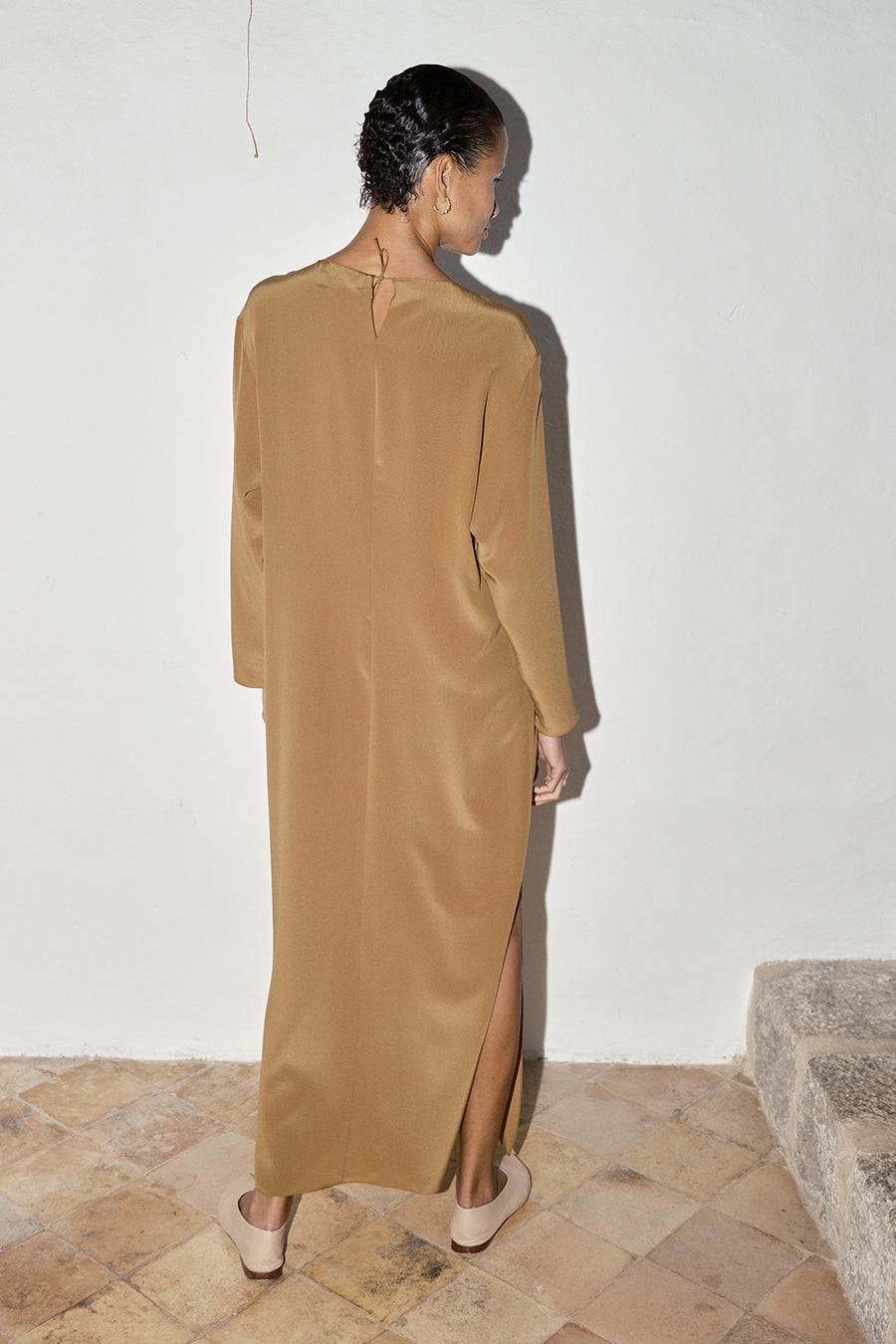 Tan Silk Ava Dress