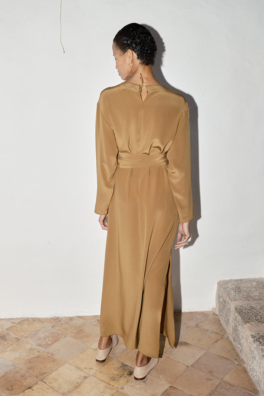 Tan Silk Ava Dress