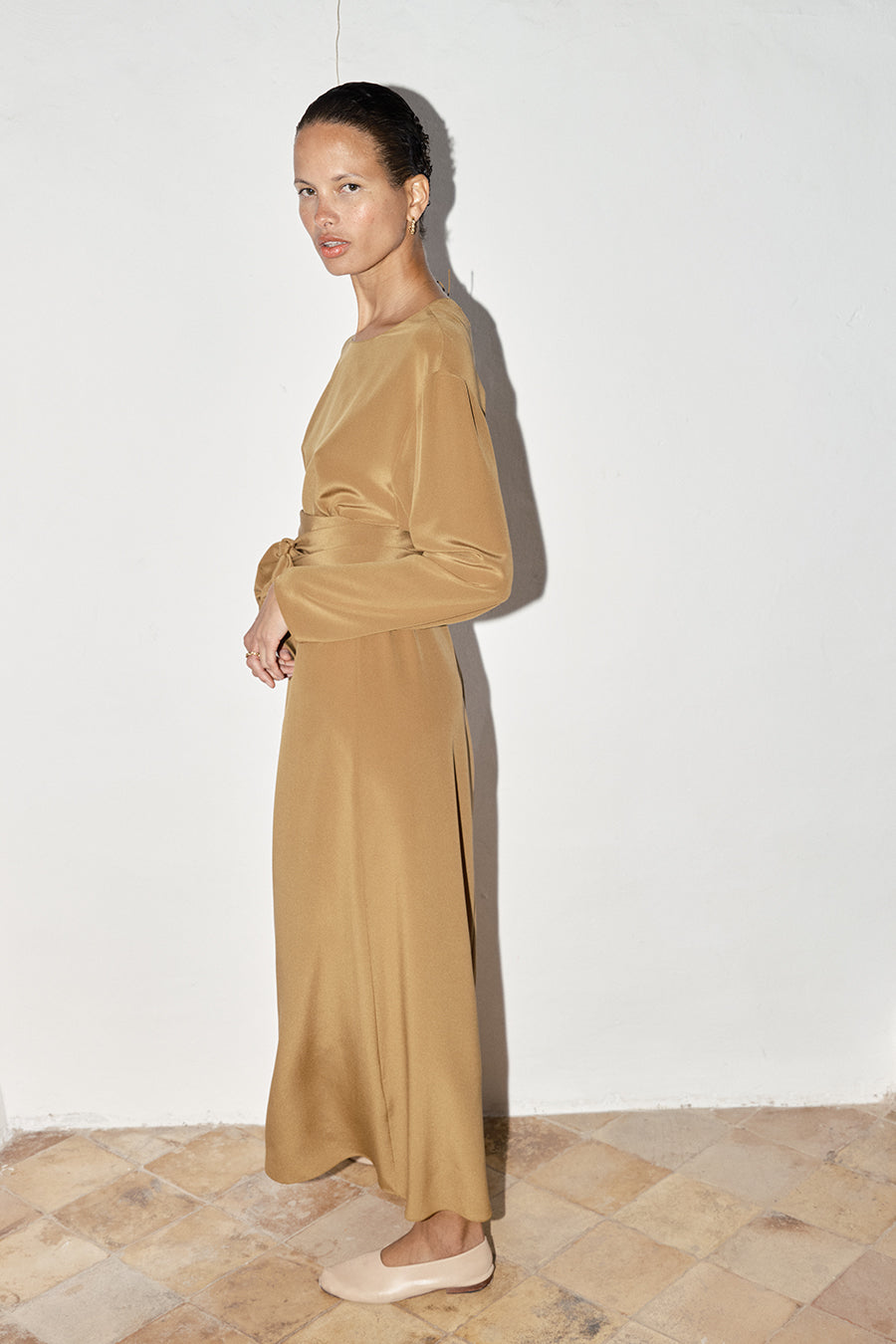 Tan Silk Ava Dress