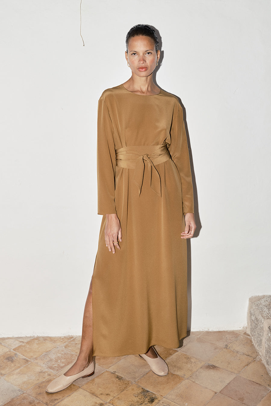 Tan Silk Ava Dress