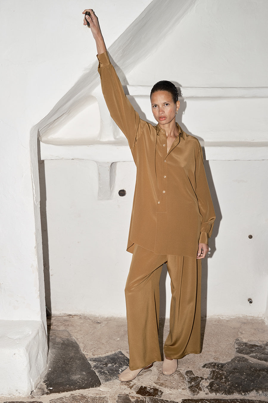 Tan Silk Paul Blouse