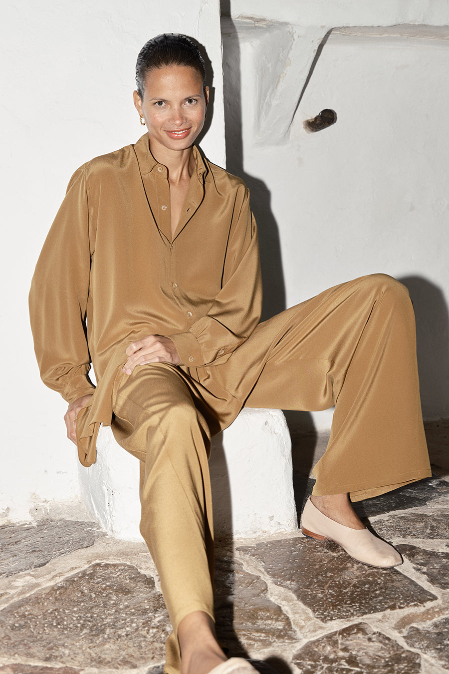 Tan Silk Paul Blouse