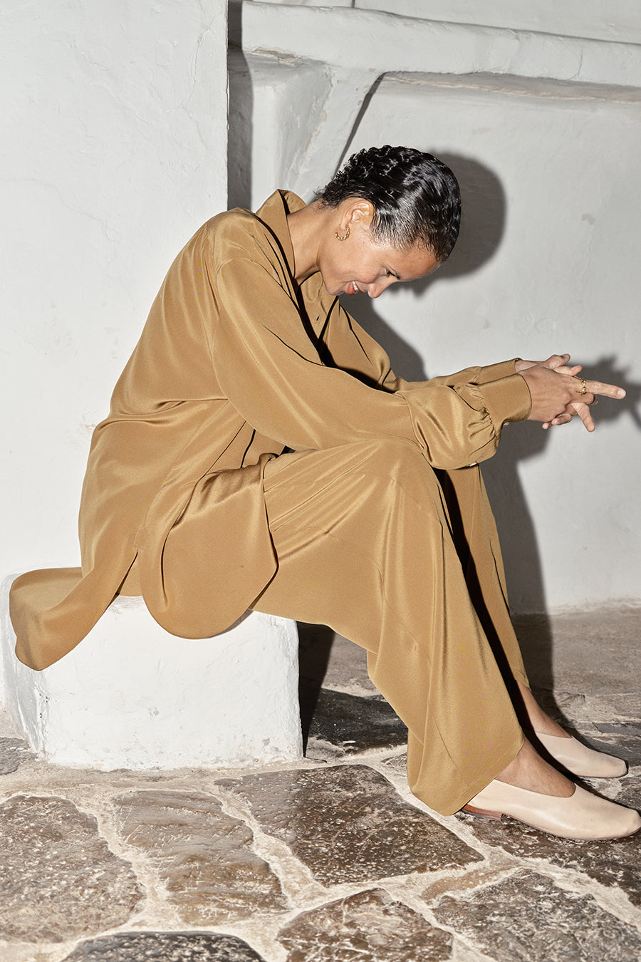 Tan Silk Paul Blouse