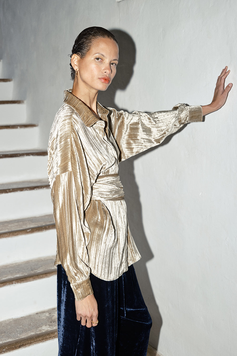Pearl Silk Velvet Ren Blouse