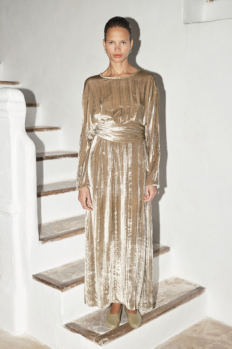 Pearl Pleated Silk Velvet Ava Dress