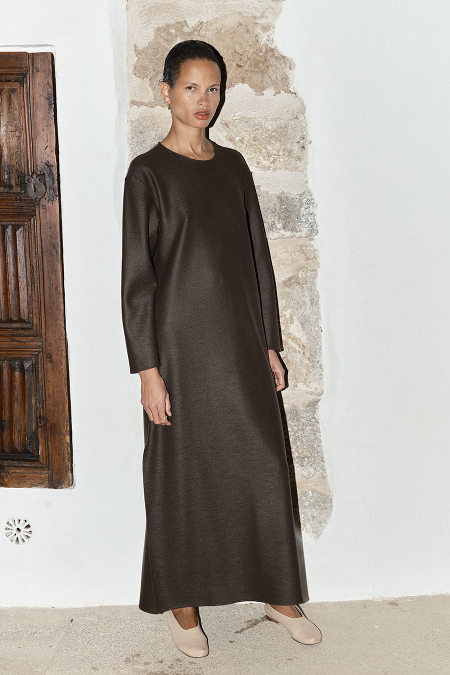 Mocha Boiled Wool Ava Dress