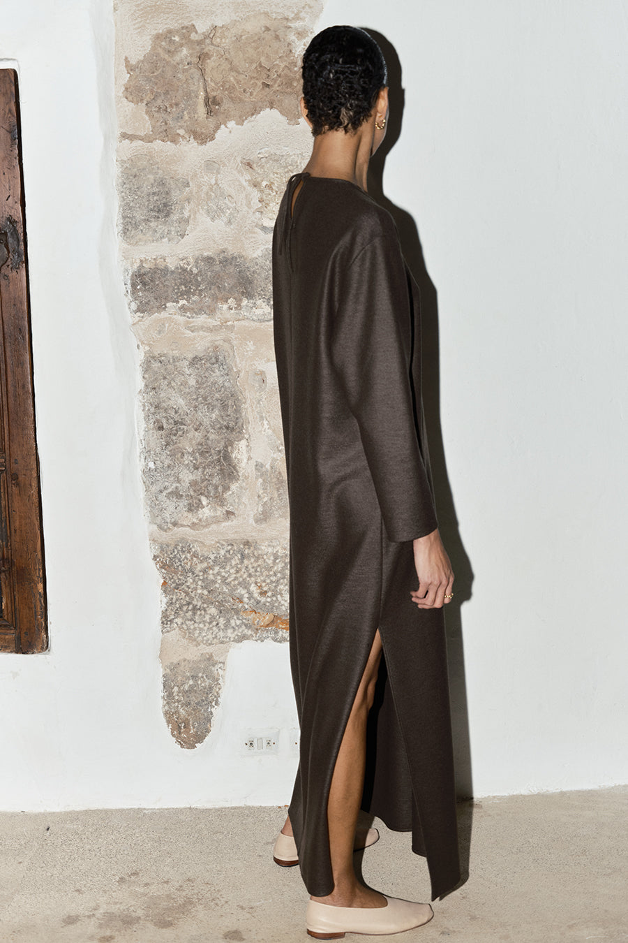 Mocha Boiled Wool Ava Dress