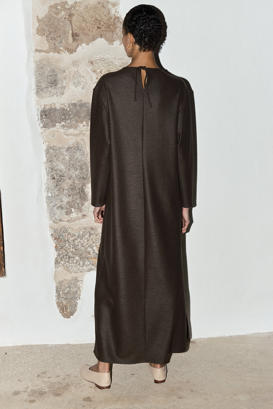 Mocha Boiled Wool Ava Dress