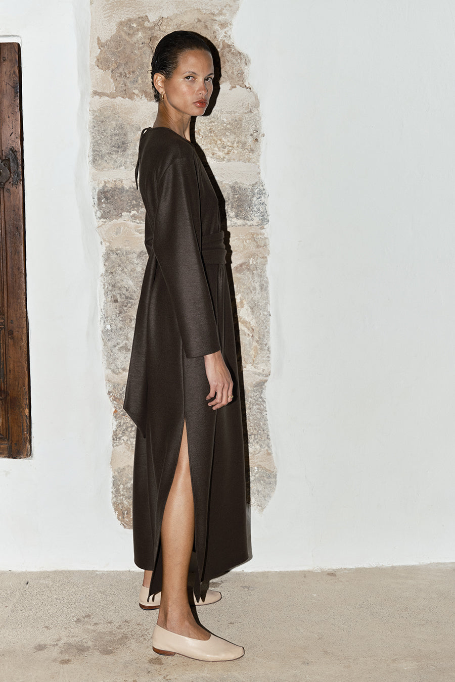 Mocha Boiled Wool Ava Dress