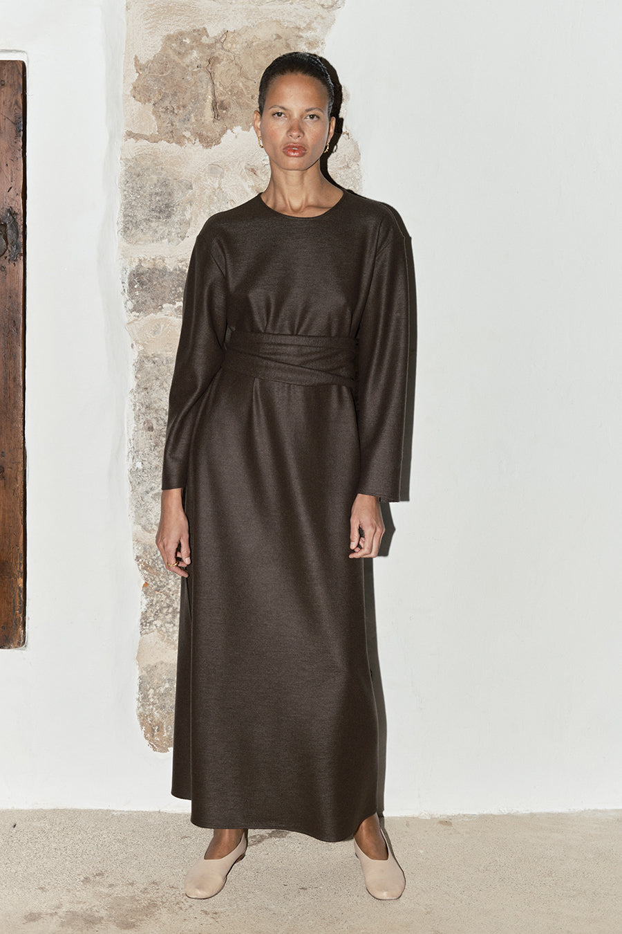 Mocha Boiled Wool Ava Dress