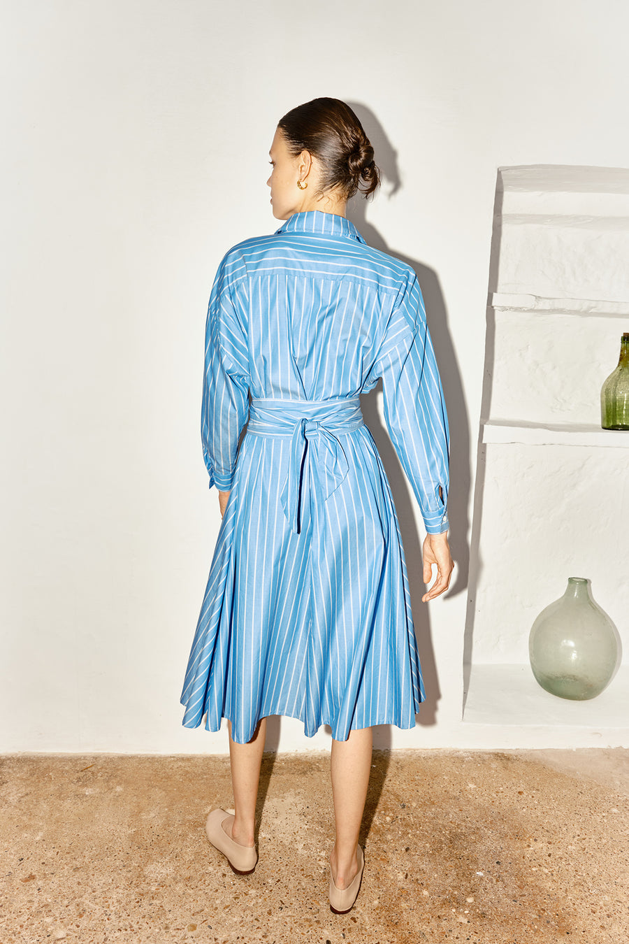 Egyptian Blue Striped Long Shirt Dress