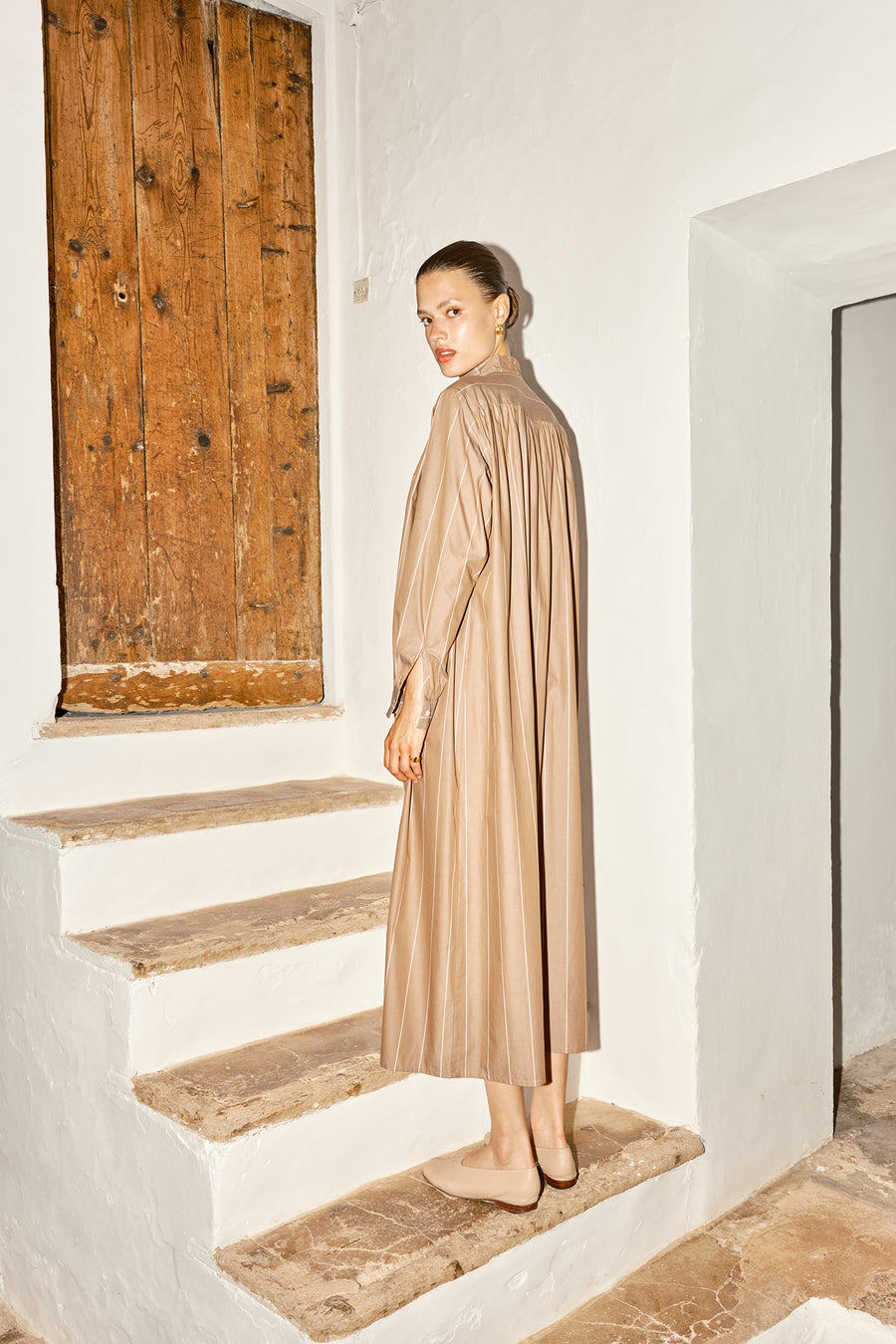 Almond Striped Babel Dress