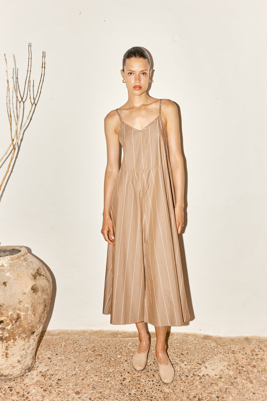 Almond Striped Slip Dress