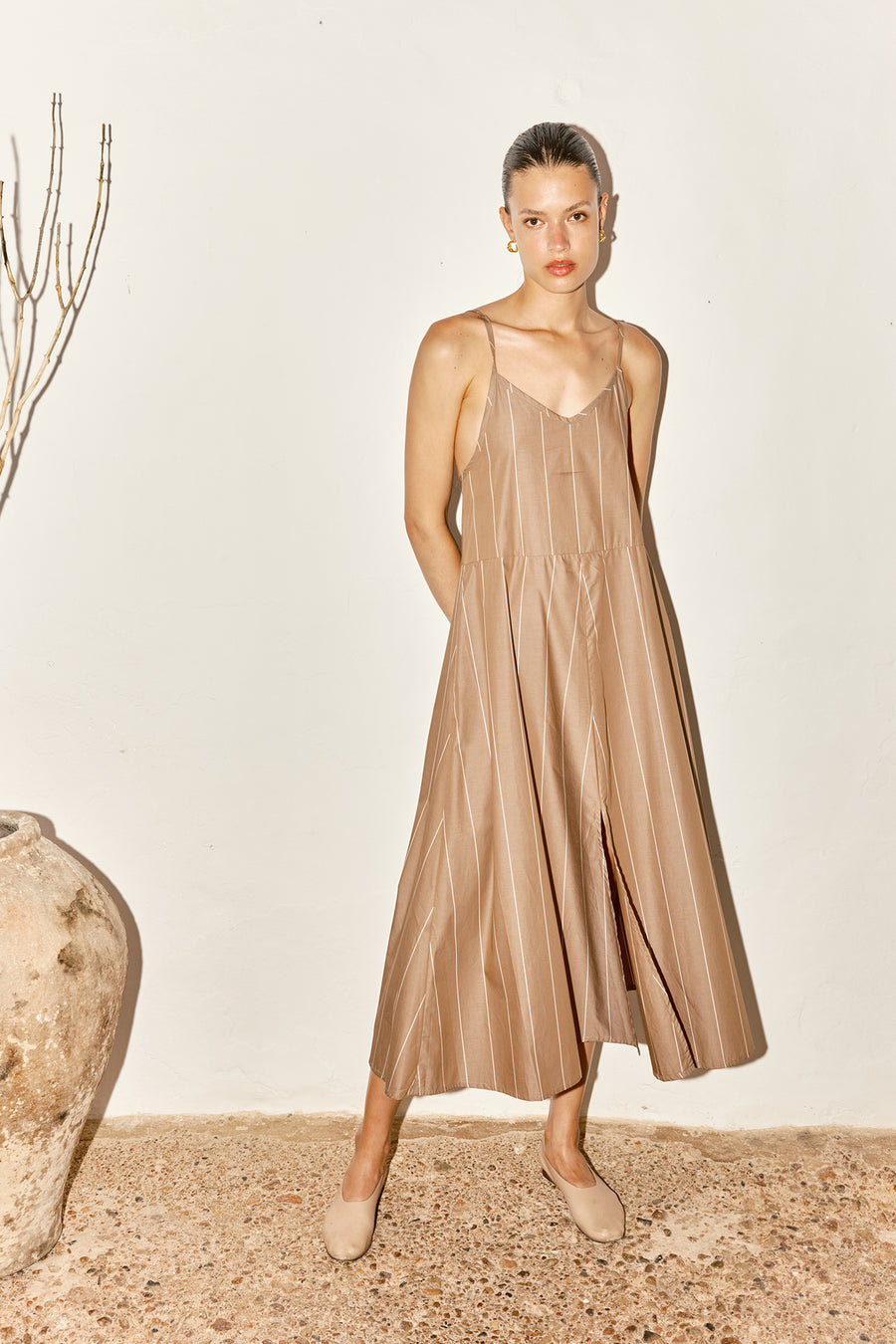 Almond Striped Slip Dress