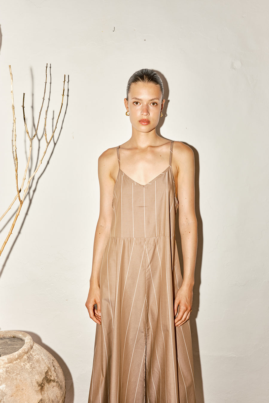 Almond Striped Slip Dress