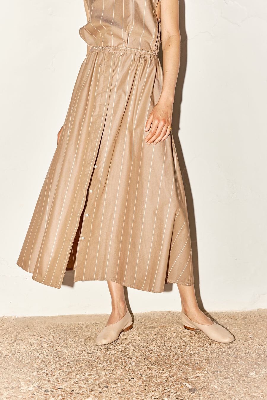 Almond Striped Long Shirt Skirt