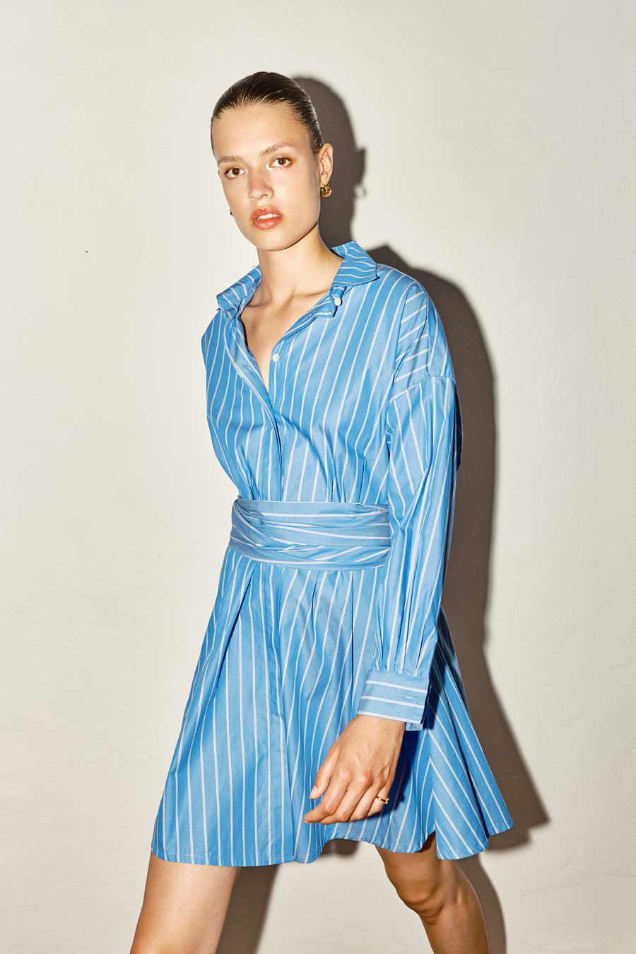 Egyptian Blue Striped Short Shirt Dress