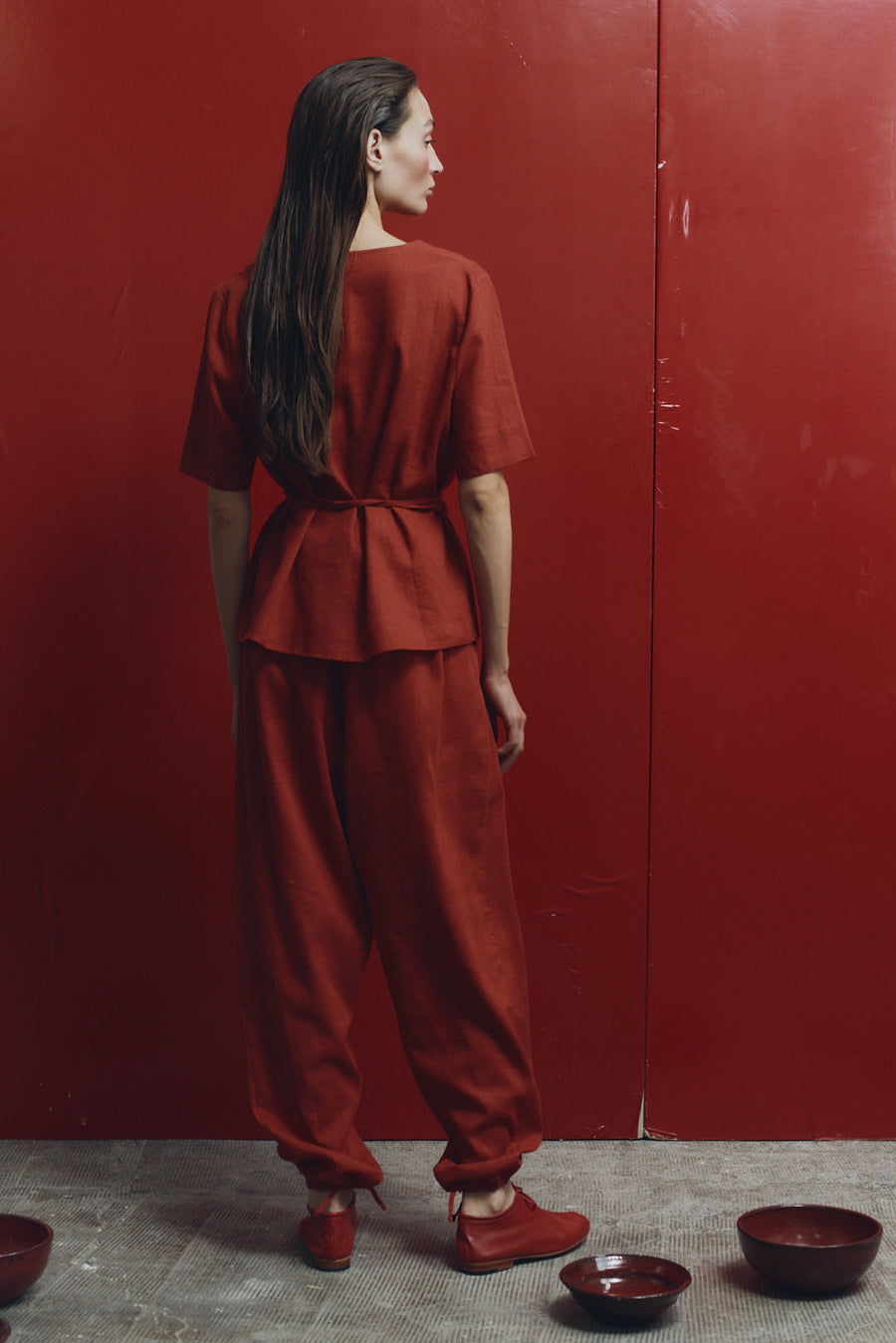 Clay Linen Wrap Top