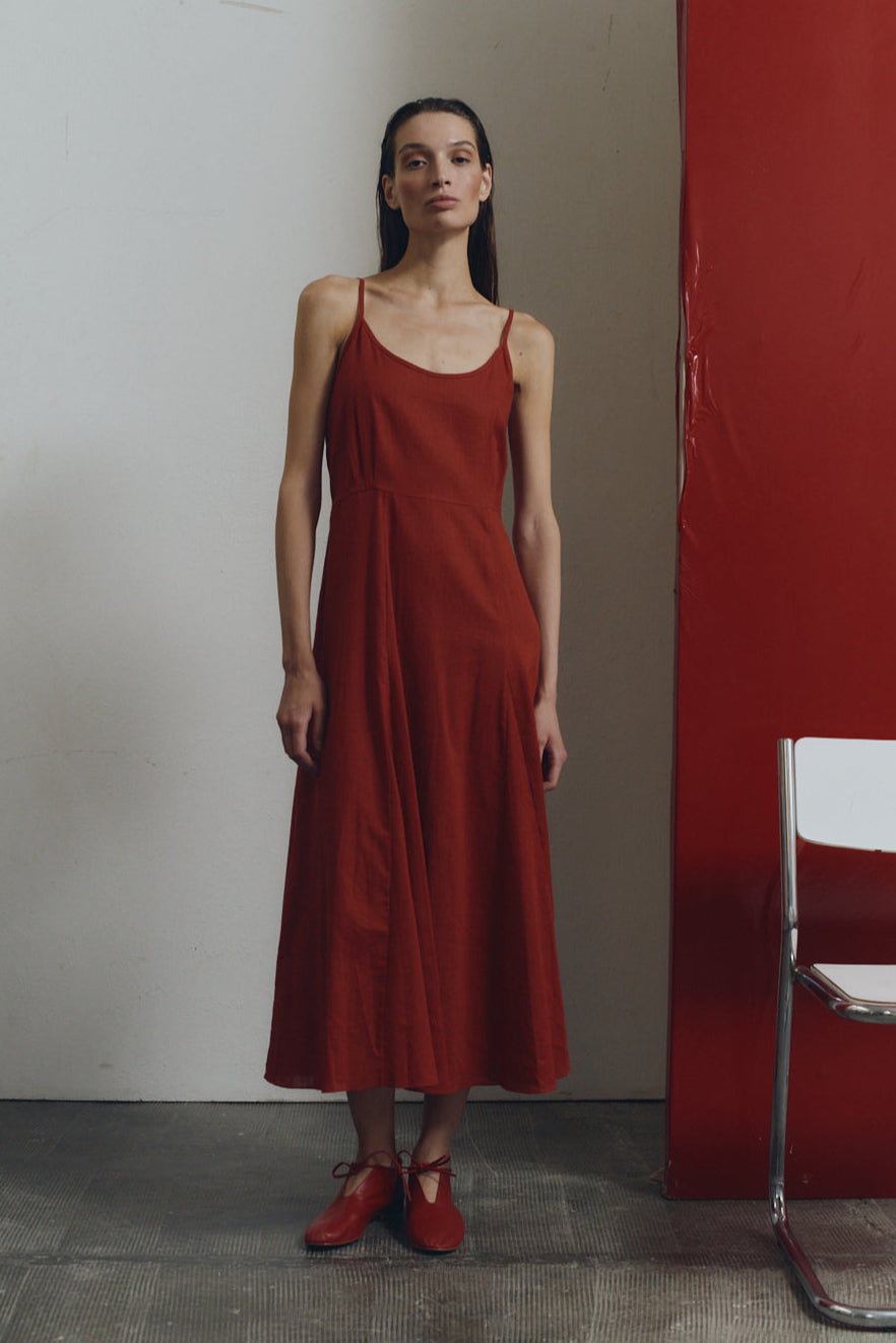 Clay Linen Godet Slip Dress