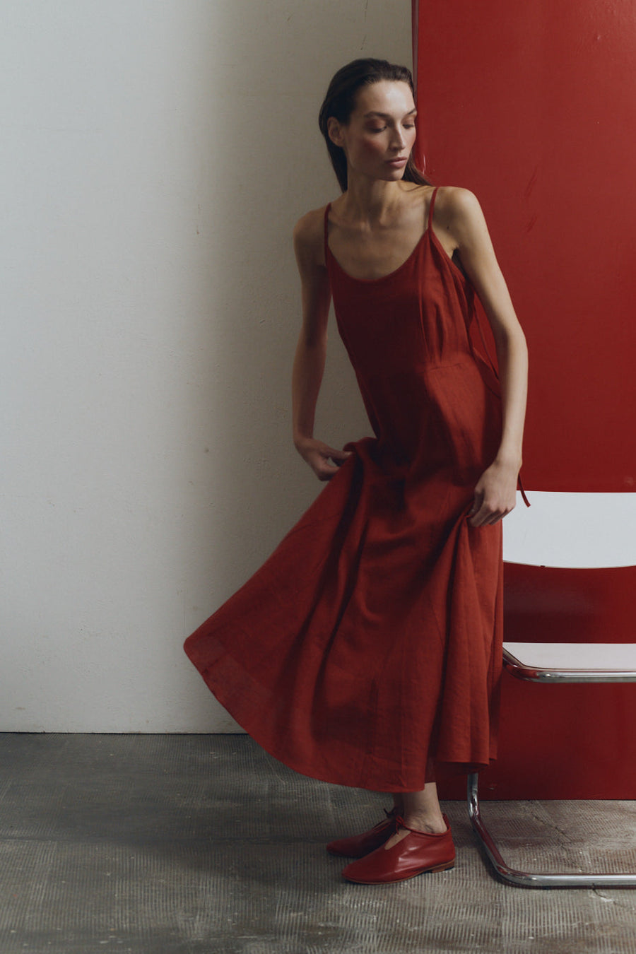 Clay Linen Godet Slip Dress