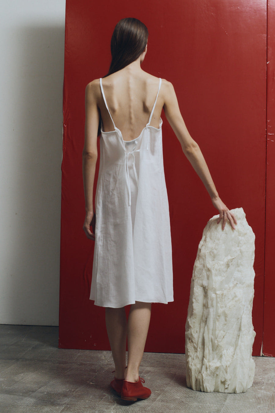 White Linen Midi Slip Dress