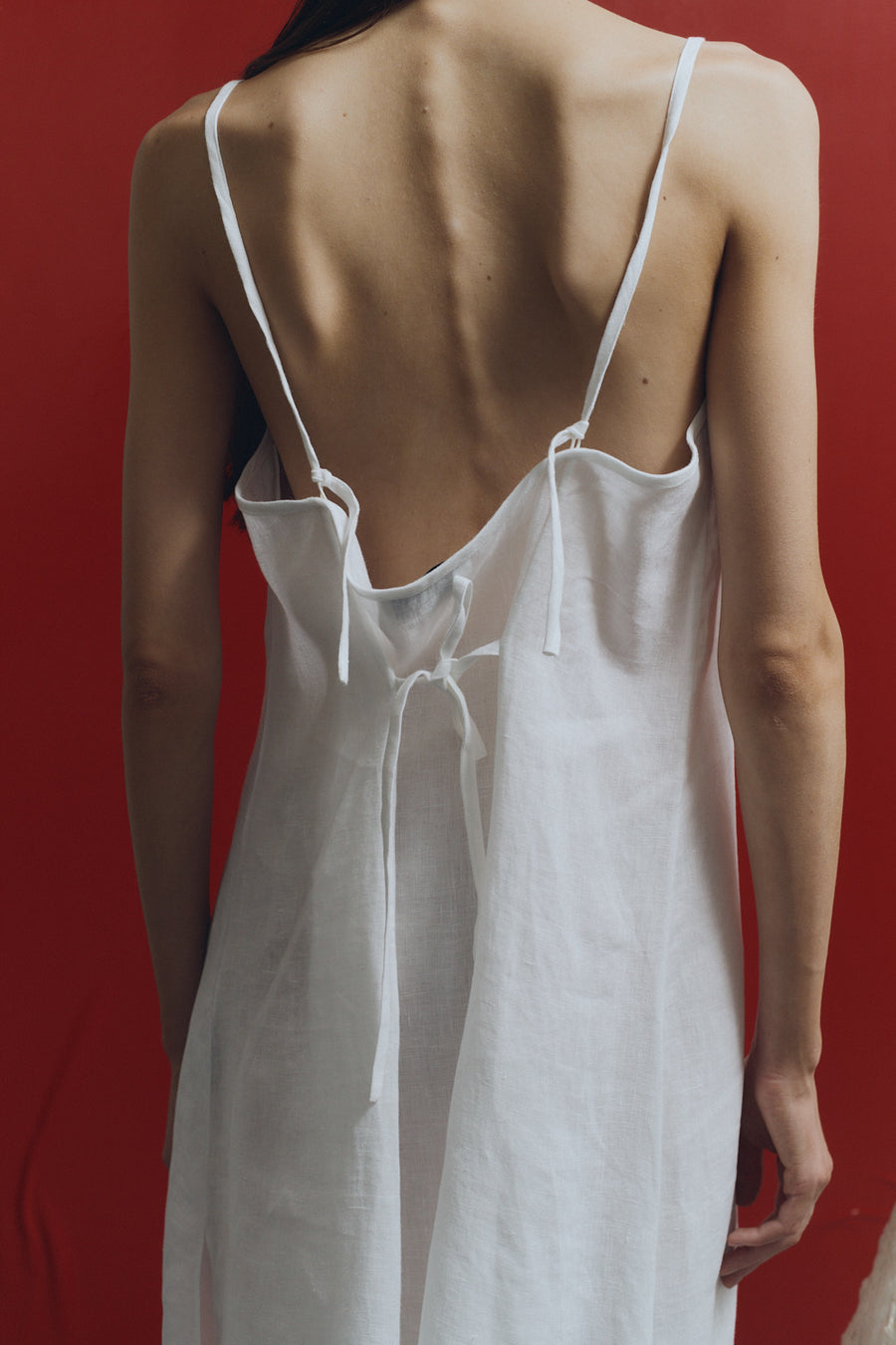 White Linen Midi Slip Dress