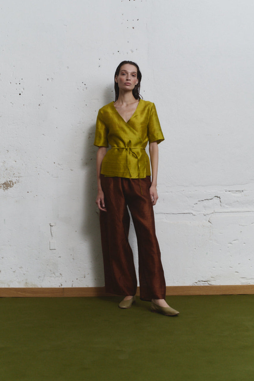 Pistacho Dupion Wrap Top