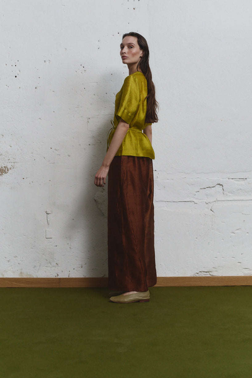 Pistacho Dupion Wrap Top