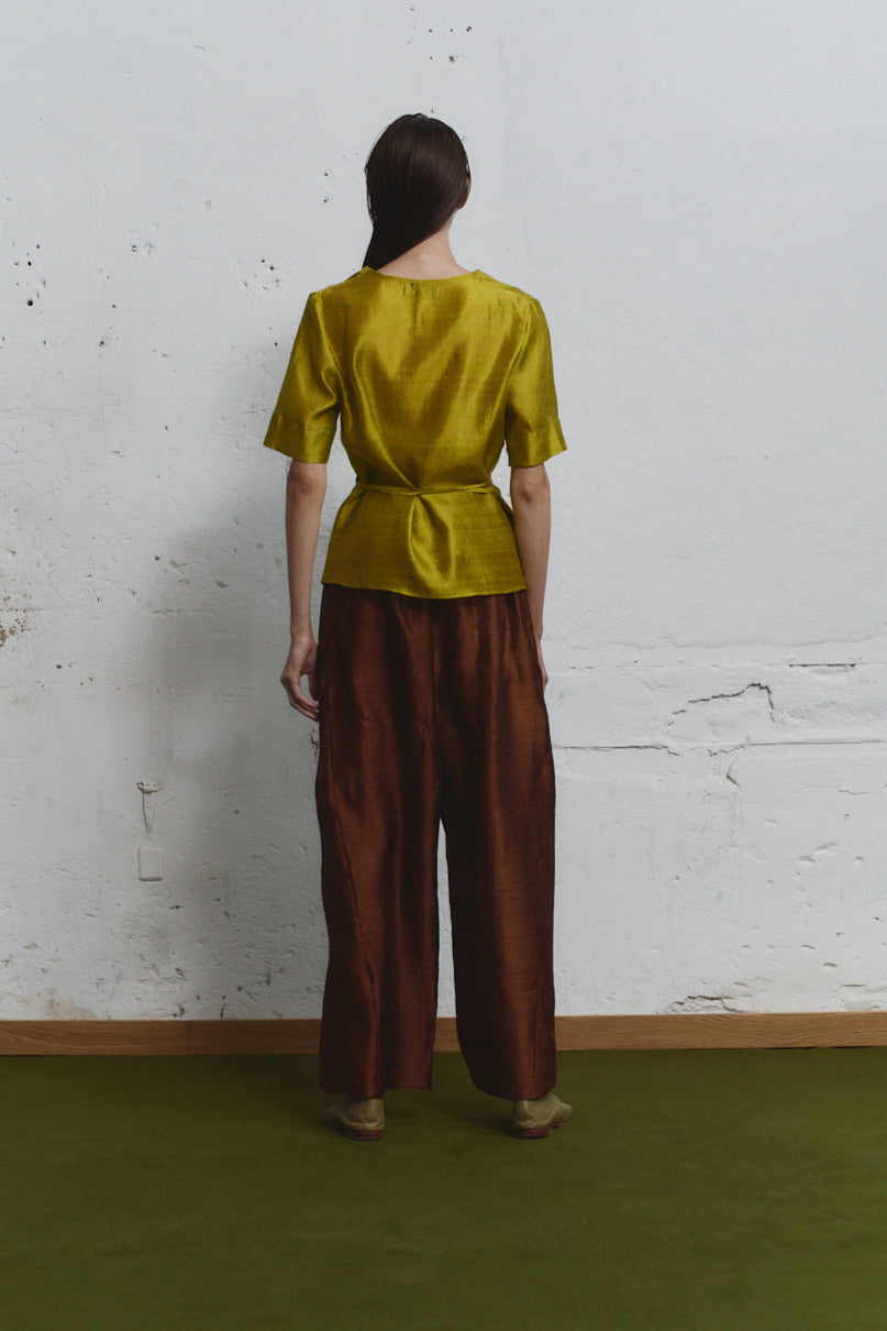 Pistacho Dupion Wrap Top