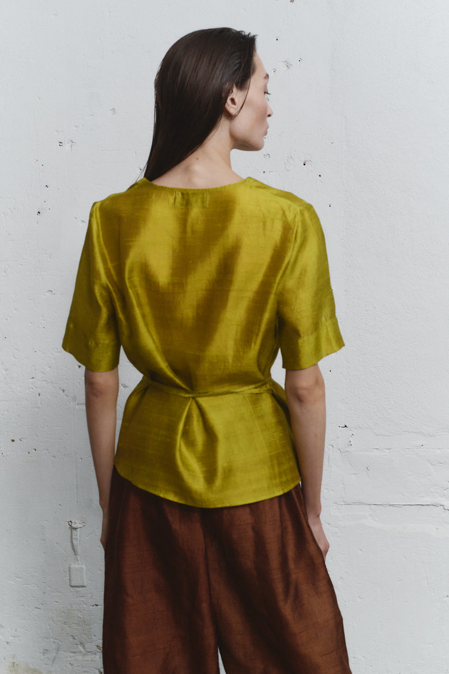 Pistacho Dupion Wrap Top