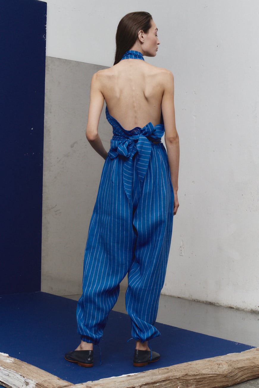 Lapis Striped Linen Scarf Top