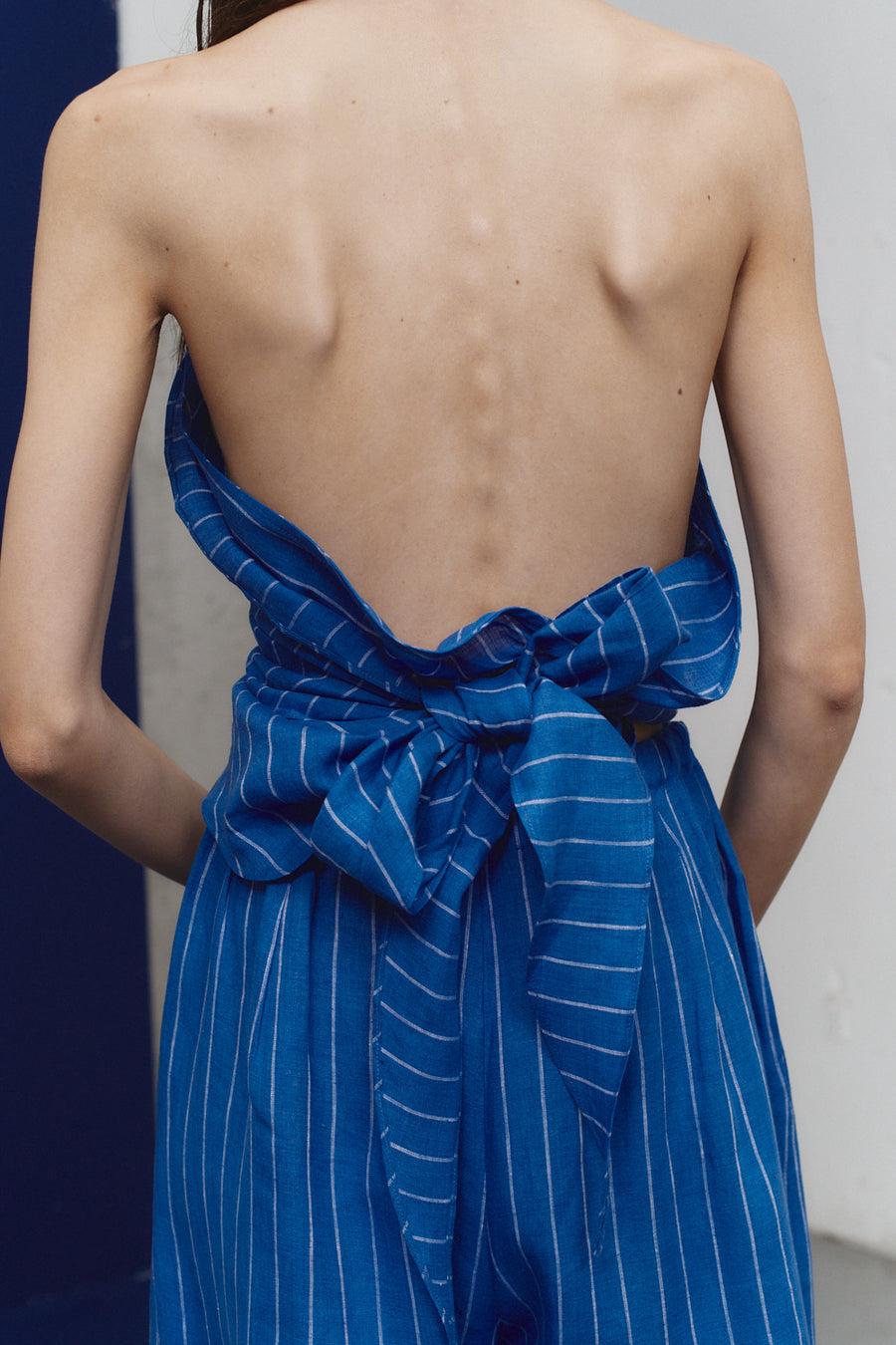 Lapis Striped Linen Scarf Top